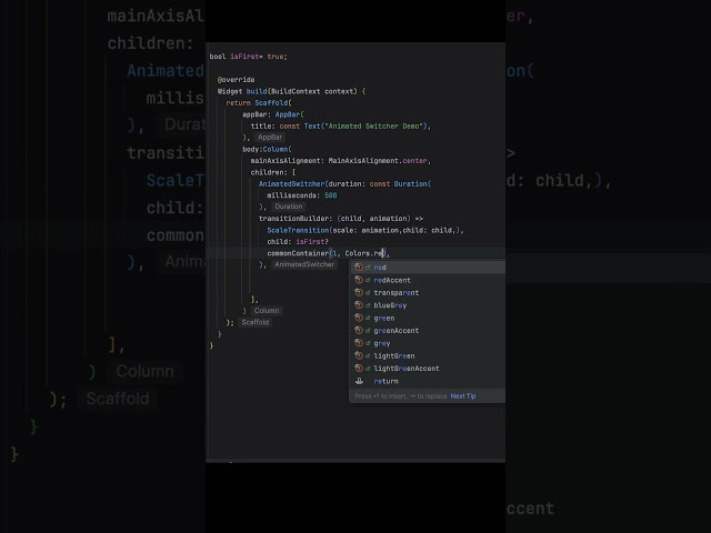 Quick Flutter AnimatedSwitcher Tutorial #coding #flutter #coding #tutorial  #shorts
