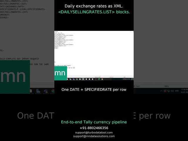 Daily Tally exchange rates as XML — one import, a whole month of FX #Tally #TallyTDL #XML