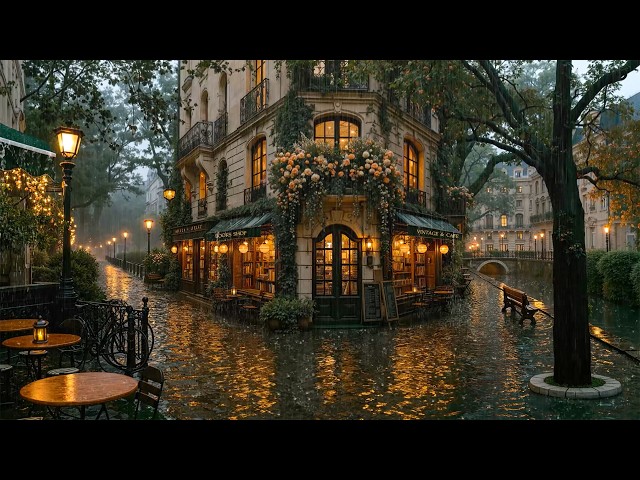 Rainy Canal-Side Jazz at a Cozy Vintage Bookstore Café 🌧️ Rain Sounds for Reading, Relax & Focus ☕📚