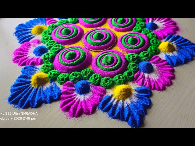 Multi-coloured holi rangoli designs/ holi special rangoli/Satisfying video