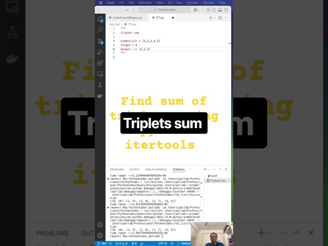 Find sum of triplets using  python itertools#pythonprogramming