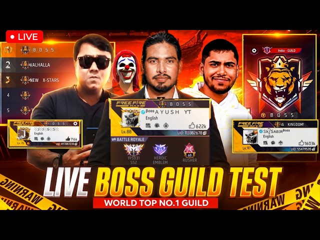 FREE FIRE TOP 1 BOSS GUILD LIVE TEST  🔴 FREE FRIE LIVE #freefire #freefireshorts