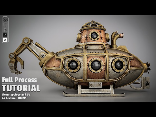 Steampunk Submarine 3D Tutorial Course | Full Process Trailer