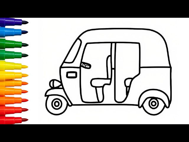 How to Draw Auto Rickshaw 🛺 Easy with Alcohol marker ✏️ | Fun Drawing Tutorial for Toddlers