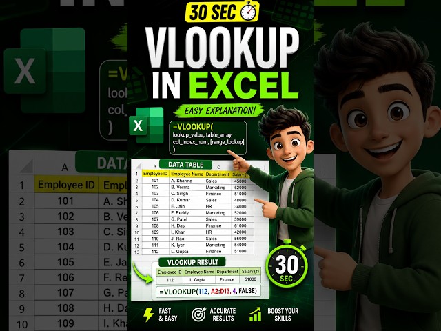 VLOOKUP Formula in Excel सीखें सिर्फ 30 सेकंड में!🔥