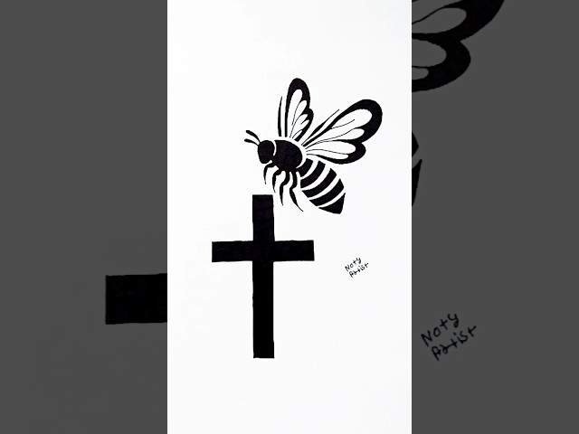 ✝️ Cross And Bee 🐝 Stencil Art' Design | Tutorial Step By Step |