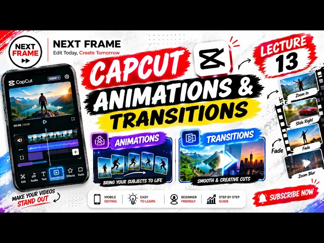 CapCut में Animations & Transitions कैसे लगाएं? 🎬 | Complete Tutorial | Lecture 13