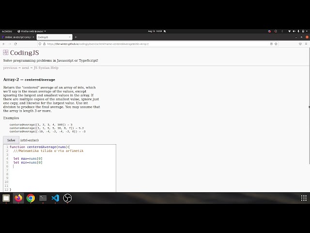 Codingjs (Codingbat) solution Array-2 --centeredAverage