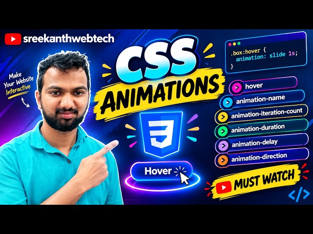 CSS Animations Tutorial in Telugu | Hover Effects | animation-name | duration | delay