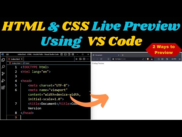 HTML & CSS Live Preview Using VS Code | 2 Ways to Preview | Real Time Preview in VS Code | #vscode |