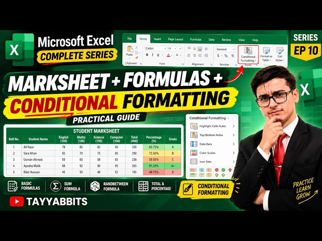 Microsoft Excel Marksheet Tutorial | SUM, RANDBETWEEN & Conditional Formatting Complete | EP 10