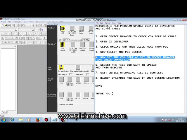 Mitsubishi plc program upload via gx developer and sc-09