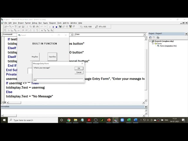 Program to demonstrate Predefined Dialog Box in VB - Part-1