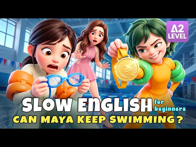 Maya’s Swimming Goggles Broke... Can She Still Finish the Race?!   | Slow English Listening (A2)