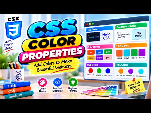 CSS Color Properties आसान भाषा में | Color, Background, RGB, HEX और HSL | CSS Tutorial