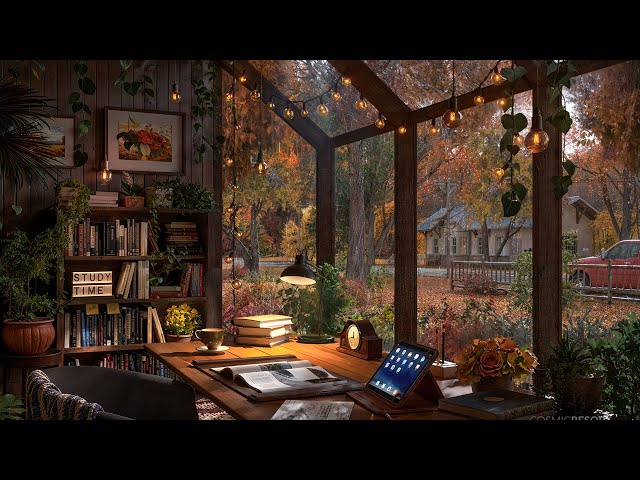 Glasshouse Study Room Cozy Autumn Ambience -  Rain Sounds for Study, Focus and Relaxation