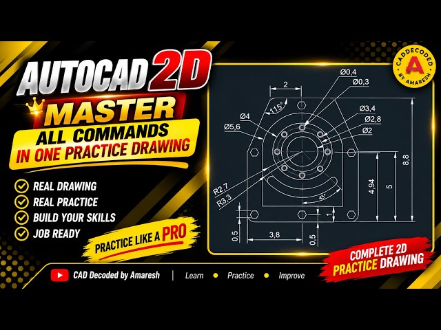 AutoCAD 2D Practice Drawing - 04 | Master all commands in one Practice drawing