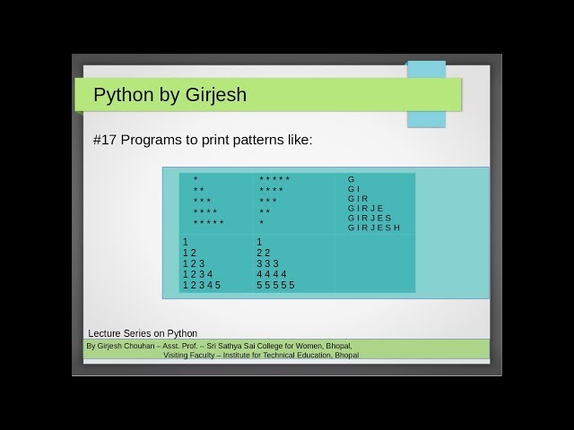 Q.56 to 60 Python - Pattern Printing | Solved Python Practice Exercises