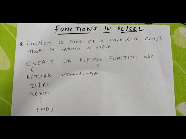 FUNCTIONS IN PL SQL WITH EXAMPLES | PL/SQL TUTORIAL