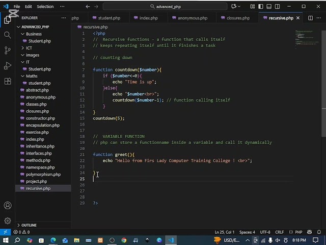 PHP RECURSIVE AND VARIABLE FUNCTIONS