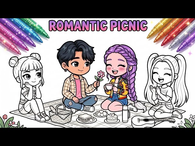 Rumi & Jinu’s Romantic Picnic 💕🌸 | Mira & Zoey React! 😱🎨 | Draw & Color KPop Demon Hunters Fan Art