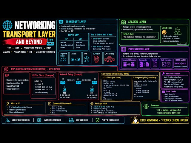 Networking for Ethical Hacking |Transport, Session, physical layer | RIP & Cisco Configuration |