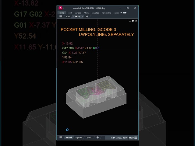 SUB07 - POCKET MILLING: GCODE 3 LWPOLYLINEs SEPARATELY #cncprogramming #cncsoftware #gcode #autocad