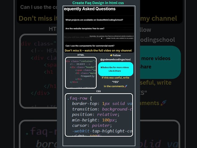 Create FAQ Section Using HTML CSS & JS | #Shorts #cssproject #godeswebcodingschool