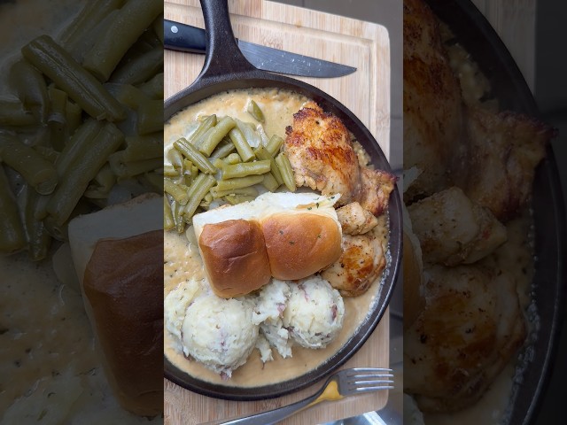 What's for dinner? Sizzling Chicken, mashed potatoes, green beans.