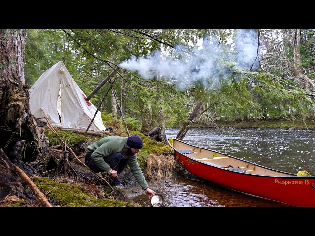 Solo Hot Tent Camping Down Nova Scotia Spring River