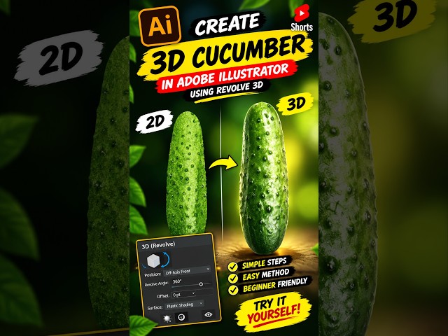 How to create a realstic cucumber like a pro Illustrator Tutorial #fyp #adobe