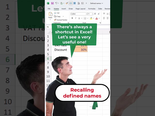 🇺🇸 EXCEL TRICKS: 🟢📣 Recalling defined names #shorts
