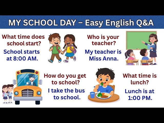 Easy English Conversation for Beginners | Common School Questions & Answers | English Practice 
