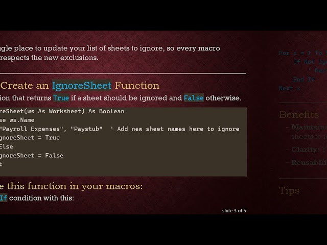 Simplifying If Conditions Across Multiple VBA Macros Using an IgnoreSheet Function