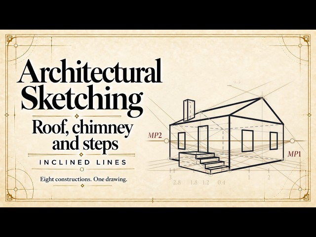 Inclined Lines in Perspective: Roof, Chimney and Steps (Step by Step)