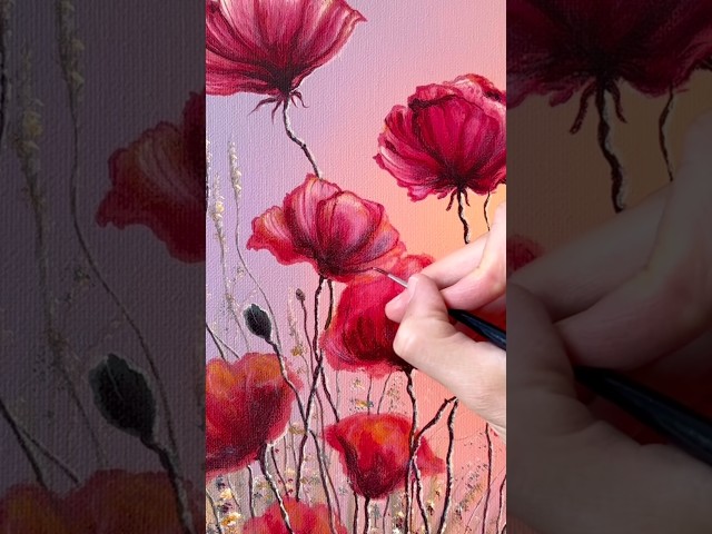 Red Poppies Acrylic Tutorial 🥀🎨 #art #acrylicpainting #painting #arttutorial