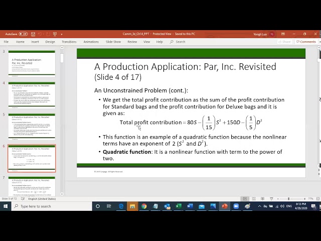 MBA 5352 Nonlinear Optimization Model