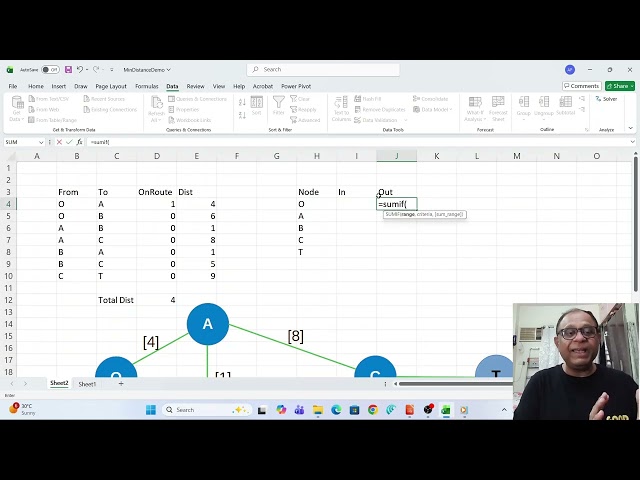Shortest Path in a Network Using Excel