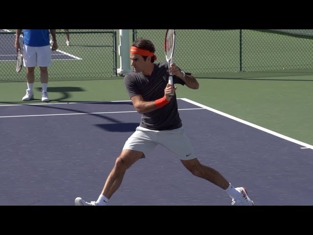 Roger Federer in Super Slow Motion - Forehand Backhand Serve - Indian Wells 2013