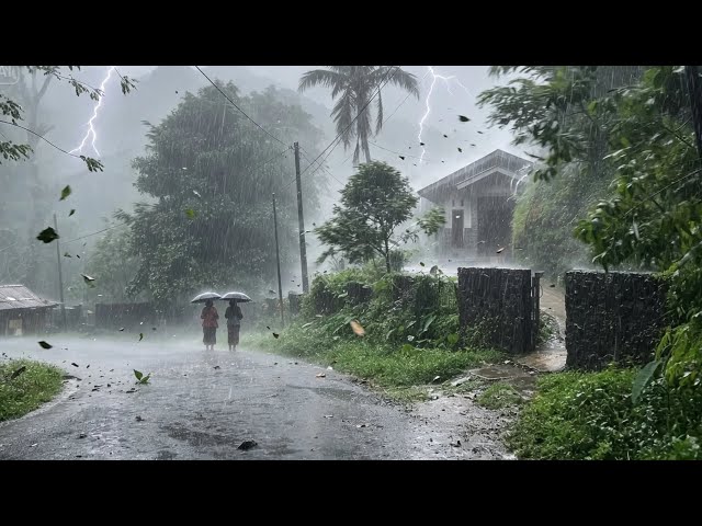 Heavy rain in beautiful countryside in Central Java || Rain sounds for sleep