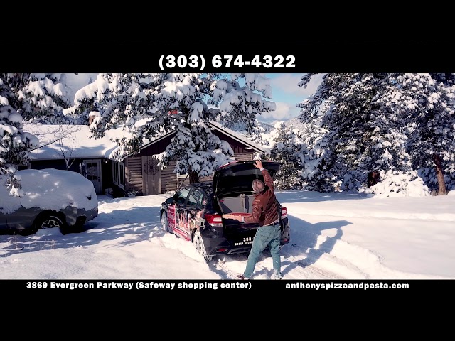Anthony's Pizza Snowy Delivery Aerial Video