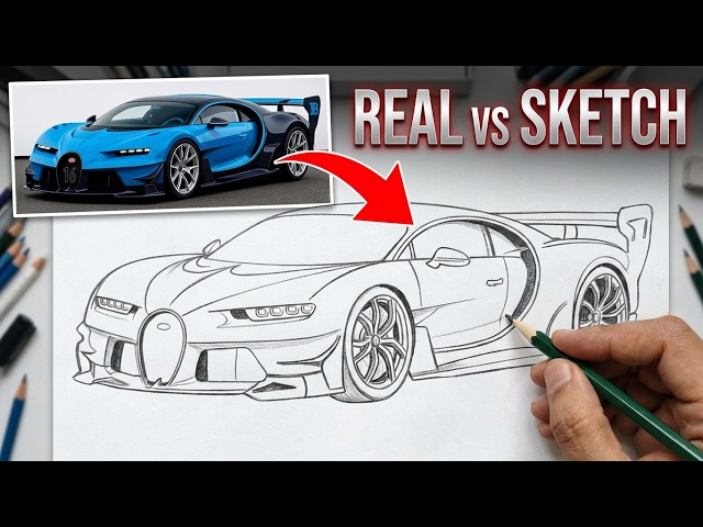 How to Draw a Bugatti Step by Step | Realistic Pencil Sketch Tutorial