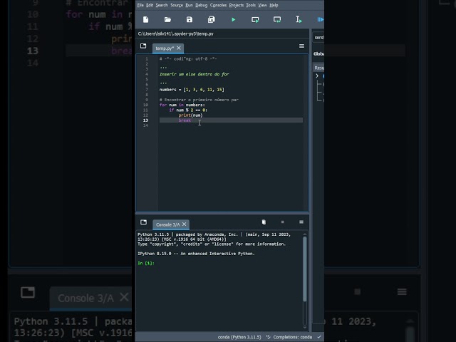 🐍 Python -  Inserir o Else dentro do laço for  #programação #desenvolvedores #desenvolvedor