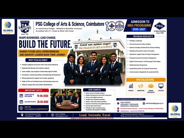 MBA Programme at PSG College of Arts & Science, Coimbatore#PSGCAS #MBA #mbapsg #psg #globaleducation