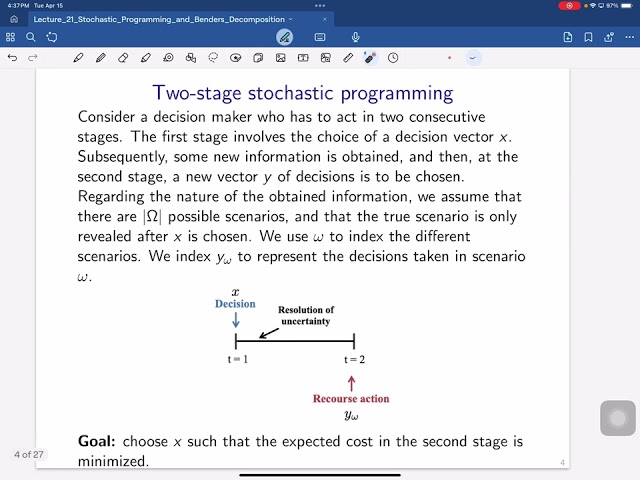 Lecture 21 Stochastic Programming and Benders Decomposition