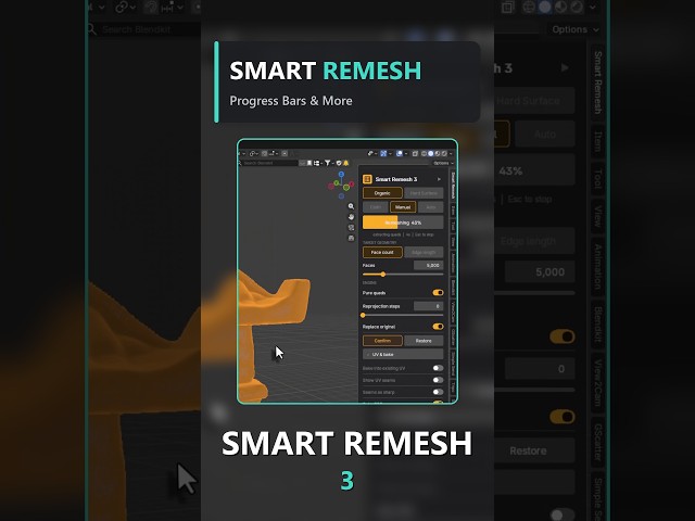 Smart Remesh 3 - New Features & Progress Bars #b3d #shorts