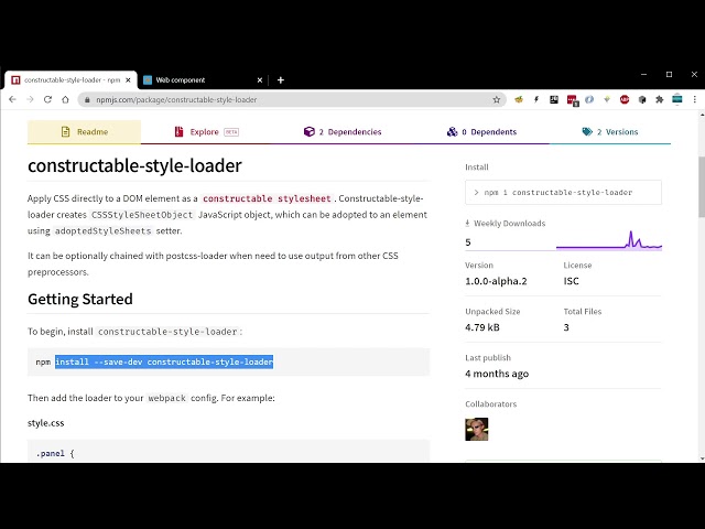4. Styling web components in webpack with Constructable Stylesheets