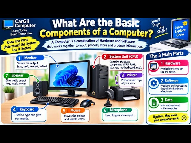 What are the Basic Components Of Computer | Components of a Computer System | Components of Computer