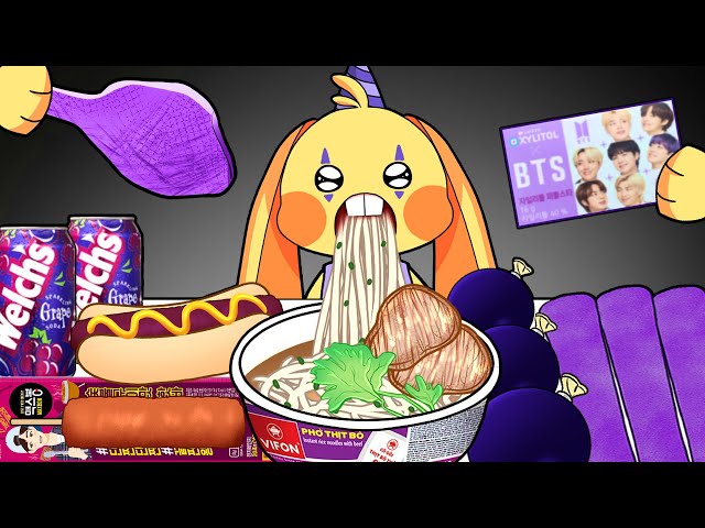 💜 Convenience Store Purple Food Mukbang - Bunzo Bunny | POPPY PLAYTIME | BTS chewing gum🍇| ASMR