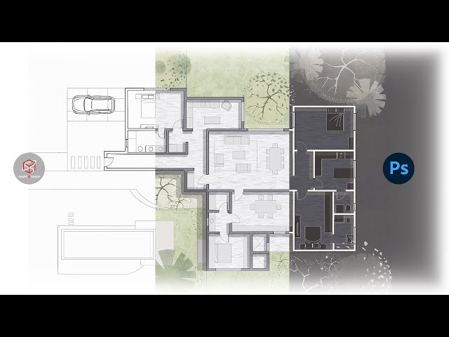 How to Render Architectural Plans in Photoshop | Light & Dark Mode Tutorial #architecture#photoshop